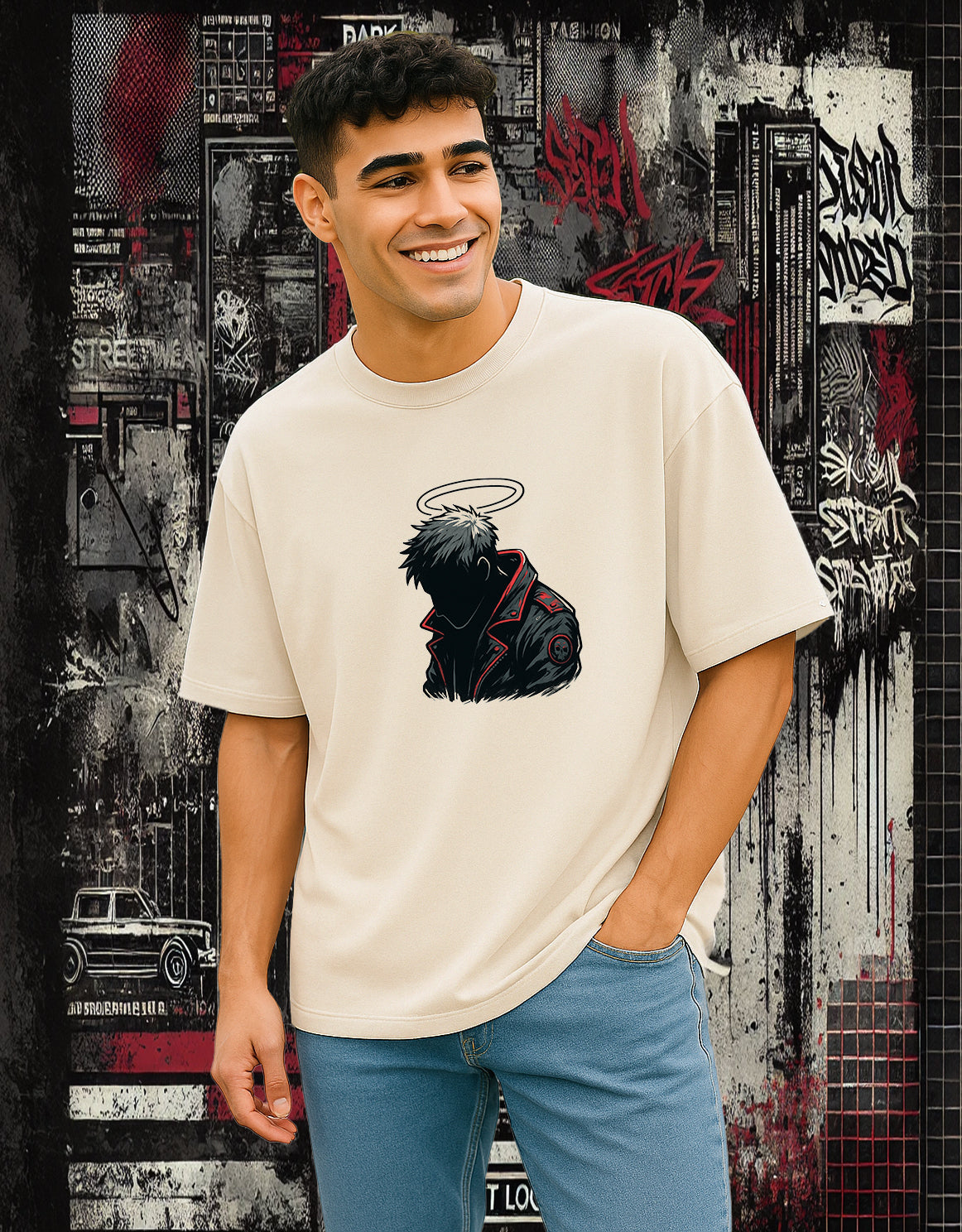 Street Angel White Oversize T-shirt Drop Shoulder