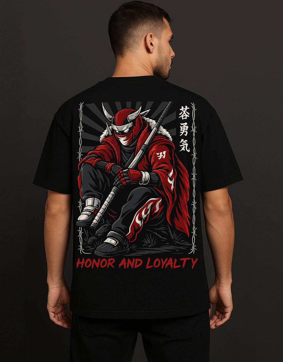 Street Samurai Black Oversized T-Shirt | Honor & Loyalty Edition