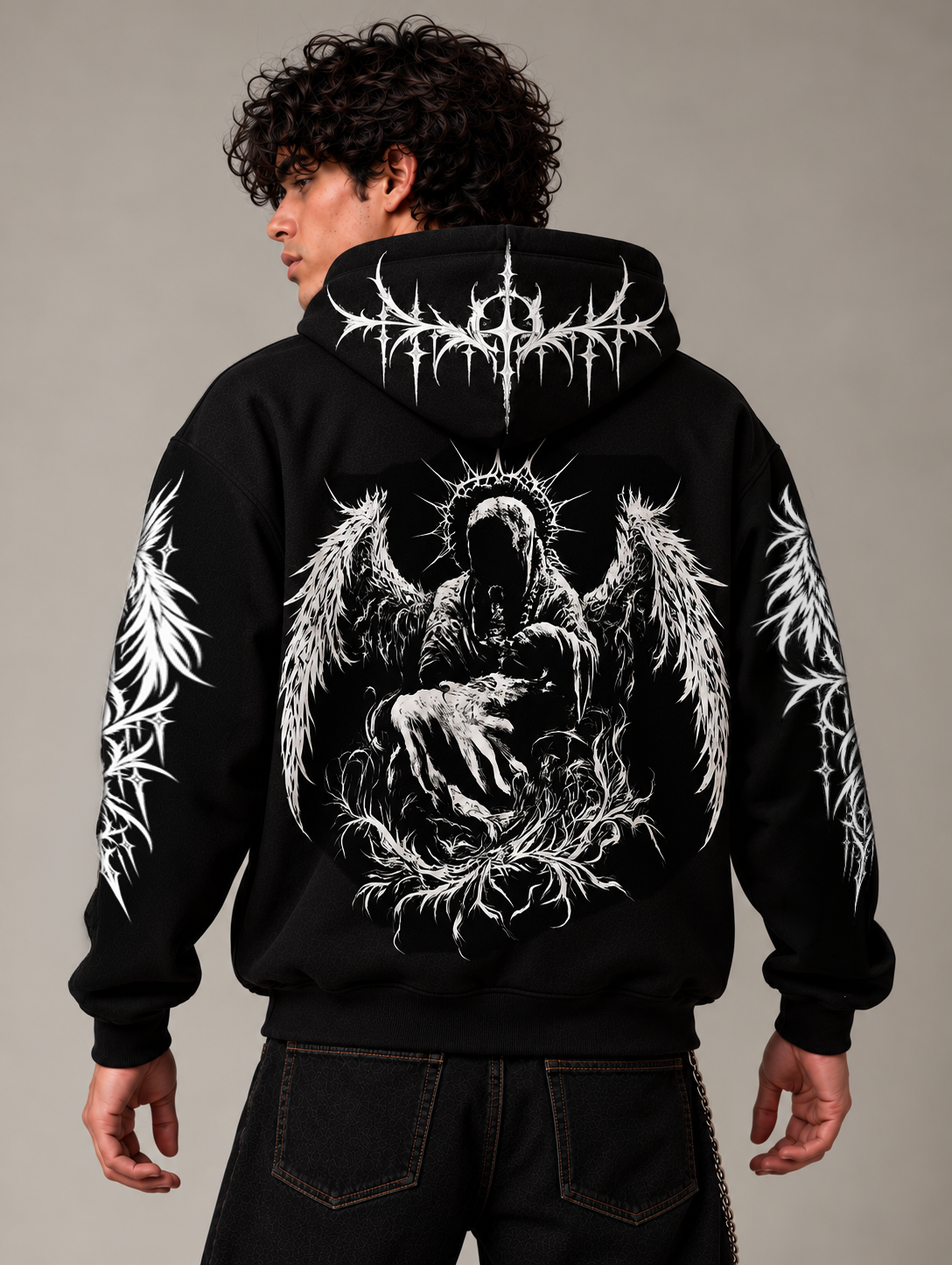 Gothic Winged Skull Oversized Hoodie | SHADOWX