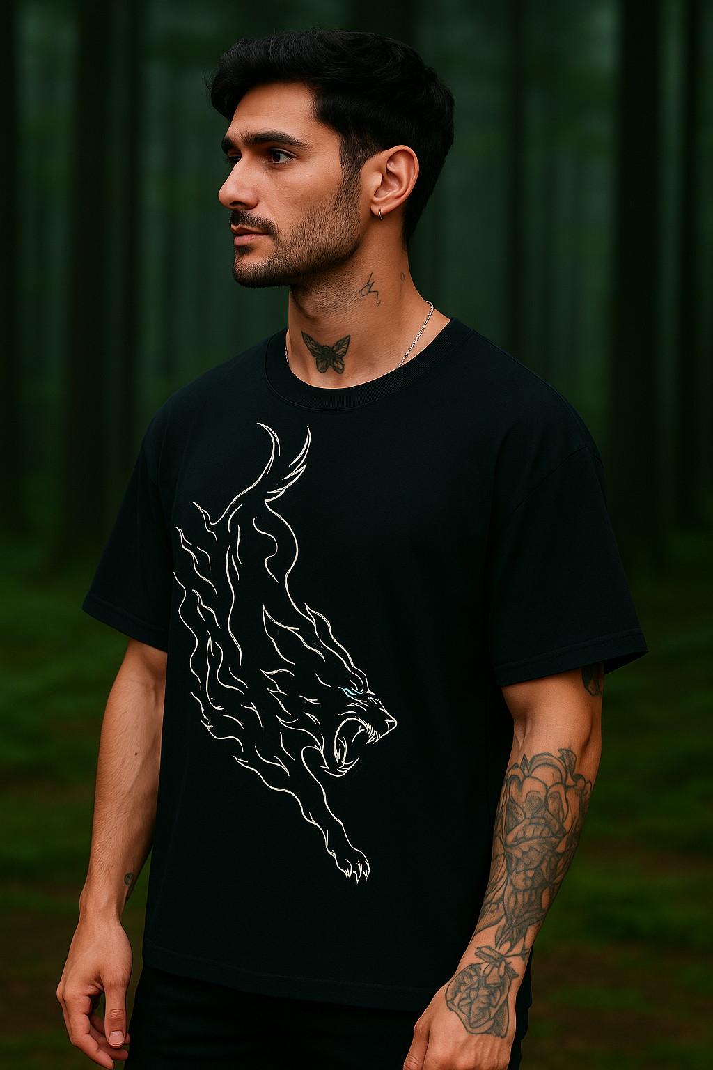 Neo Wolf Black Oversized Tshirt | 240 GSM French Terry Cotton
