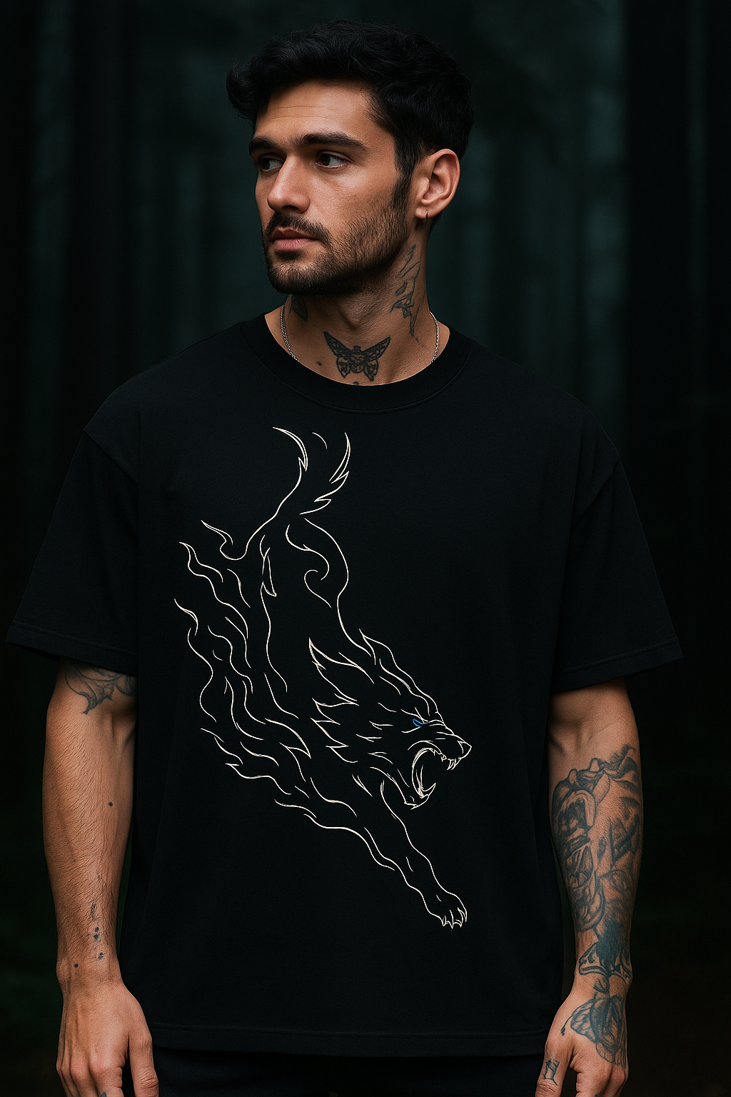 Neo Wolf Black Oversized Tshirt | 240 GSM French Terry Cotton