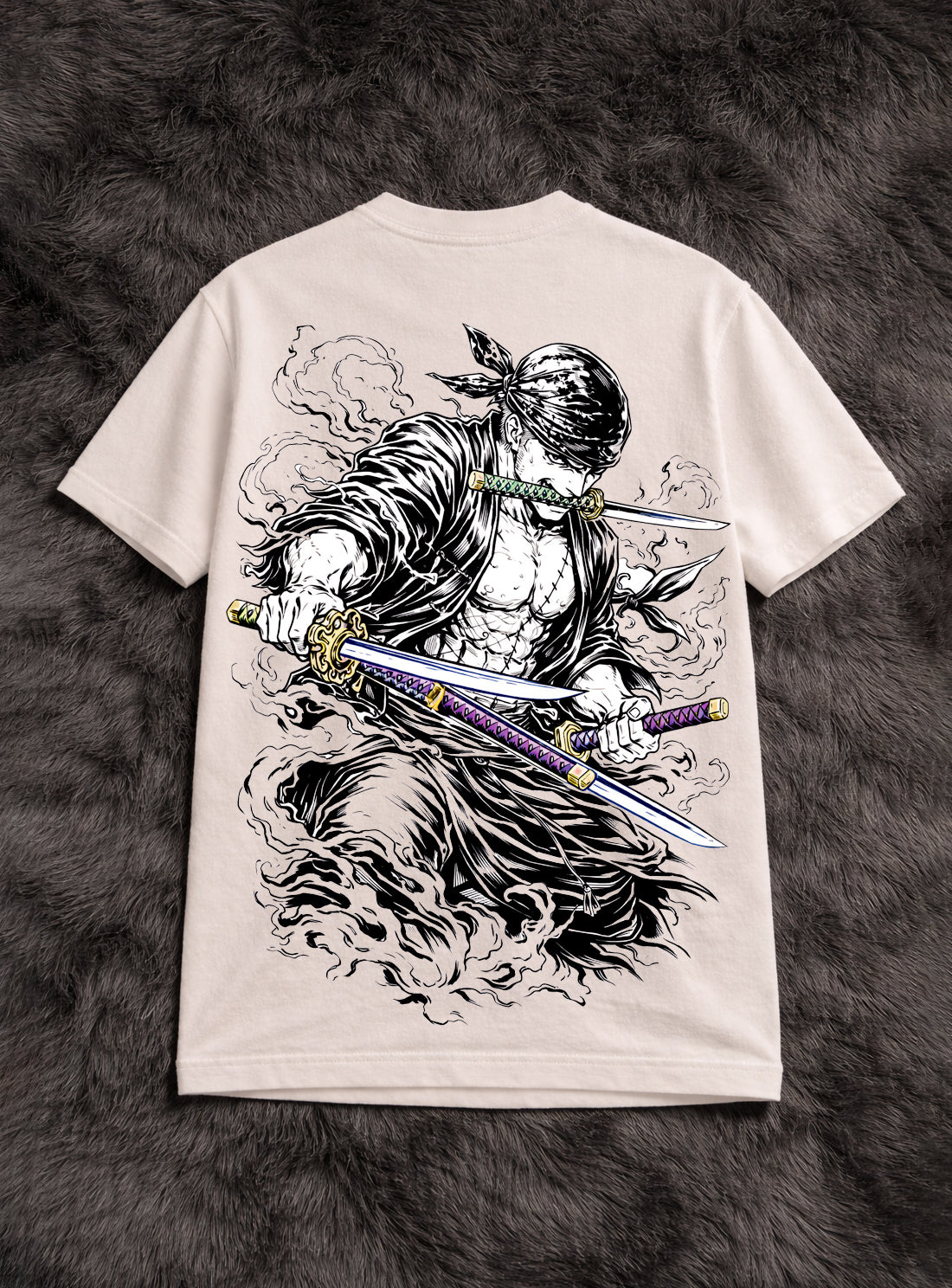 Triple Blade Samurai – ShadowX Oversized Anime Tee (Off-White)