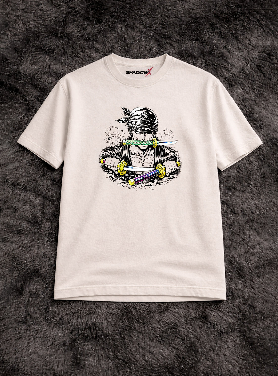 Triple Blade Samurai – ShadowX Oversized Anime Tee (Off-White)