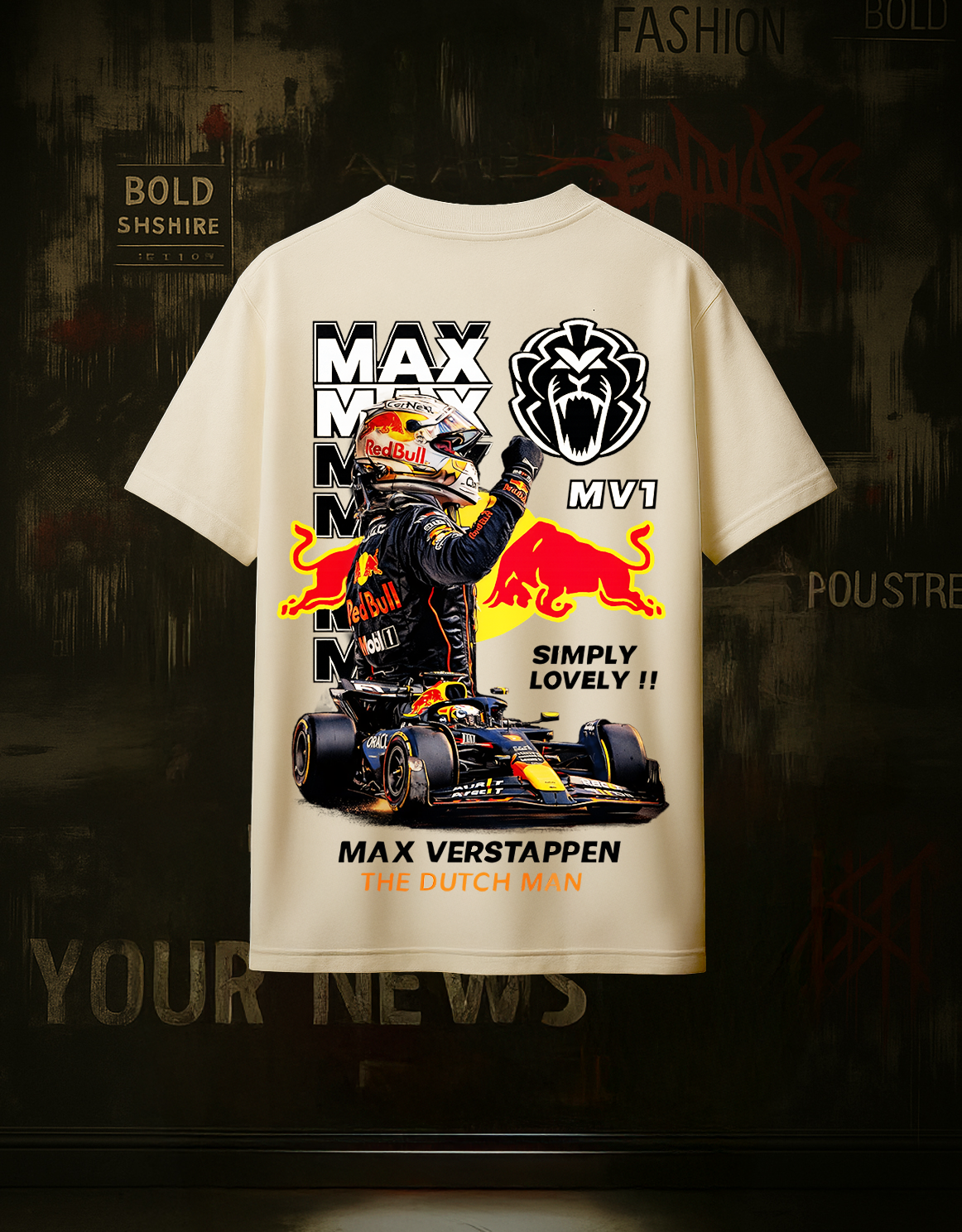 Best F1 Tshirt - Max MV1 Racing Oversized T-Shirt – Premium 240 GSM Cotton Terry