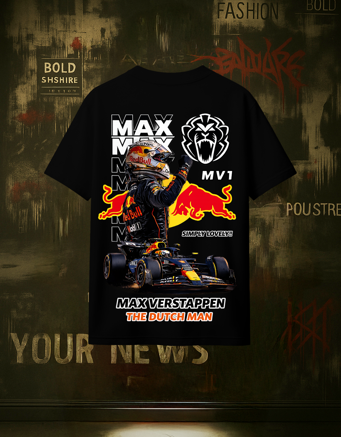 Best F1 Tshirt - Max MV1 Racing Oversized T-Shirt – Premium 240 GSM Cotton Terry
