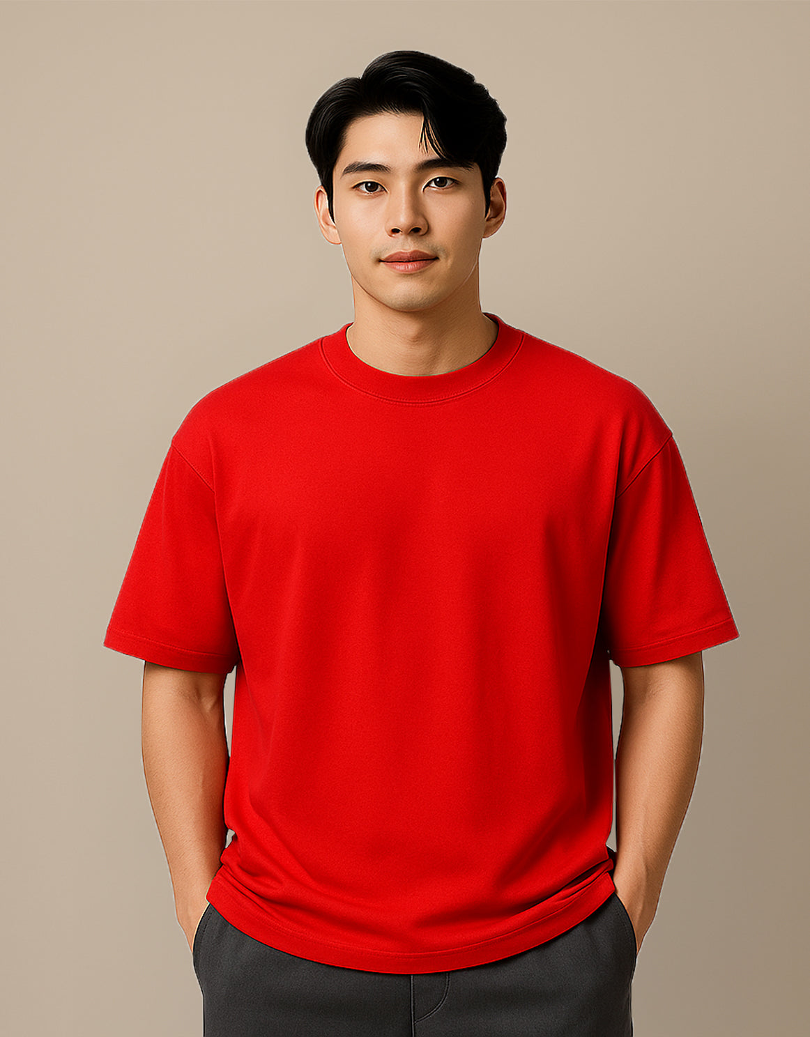 Plain Red Oversized Drop Shoulder T-Shirt