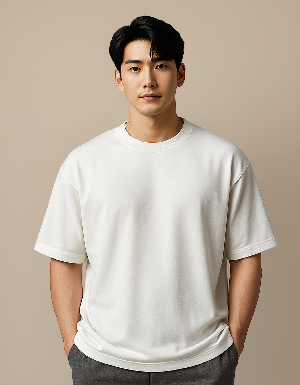 Plain Off-White Oversized Drop Shoulder T-Shirt