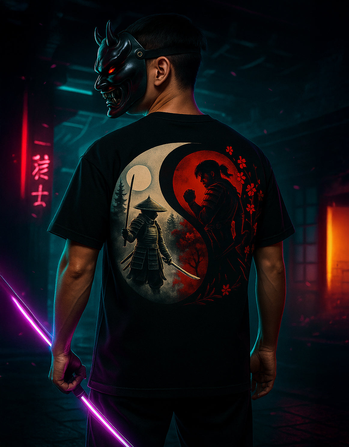 Yin-Yang Warriors Oversized T-Shirt | Duality Samurai Edition | Black Only
