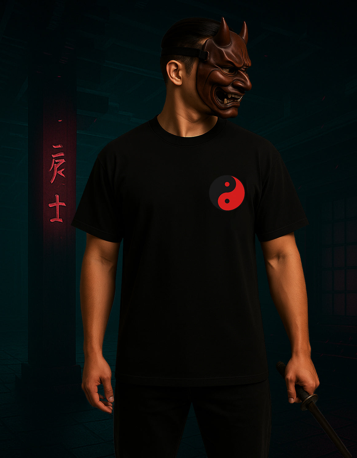 Yin-Yang Warriors Oversized T-Shirt | Duality Samurai Edition | Black Only
